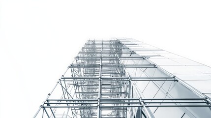 A metal scaffolding frame used on tall buildings, isolated on a white background
