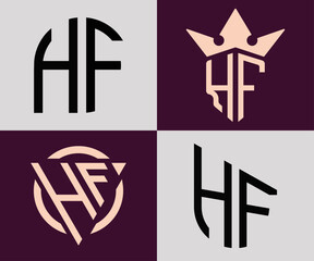 Creative simple Initial Letters HF Logo Designs Bundle.