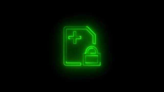 Neon e sim locked icon glowing black background animation