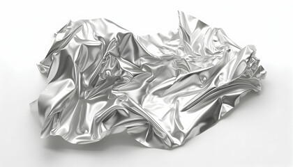 Abstract silver crumpled cloth texture on a white background.