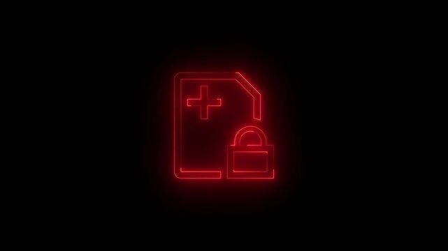 Neon e sim locked icon glowing black background animation
