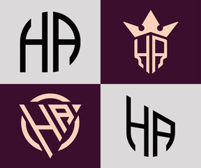 Creative simple Initial Letters HA Logo Designs Bundle.