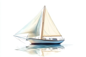 Fototapeta premium A beautiful illustration of a graceful sailing yacht with sails billowing in the wind, symbolizing freedom, adventure, exploration, tranquility, and the beauty of nature.