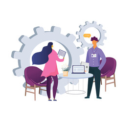 Lawyer and client cartoon characters. Job interview, coworkers negotiation, employment agreement signing