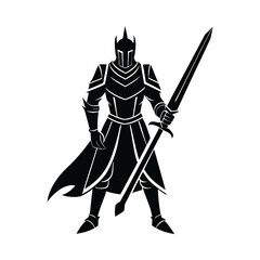 Fototapeta premium Silhouette of Medieval Knight Holding Sword.