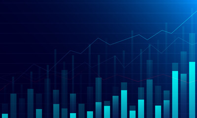 Abstract financial chart with line graph on blue color background. Vector illustration