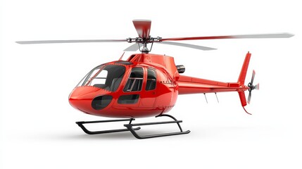Red helicopter isolated on a white background. This image showcases a modern, sleek helicopter with a red finish, perfect for representing speed, luxury, and transportation. The helicopter is isolated