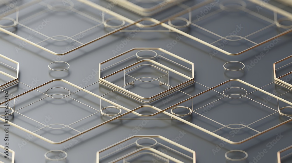 Poster Intricate minimal geometric pattern with hexagonal shapes and circular accents for modern design applications