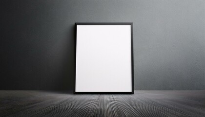 Blank white canvas in black frame on a minimalist platform. 3D Rendering