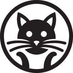 Cat silhouette icon, vector black cat minimal shape kitty clip art in glyph pictogram illustration
