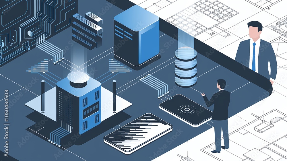 Poster Exploring the future of digital transformation a corporate style illustration showcasing advanced technology and data management solutions