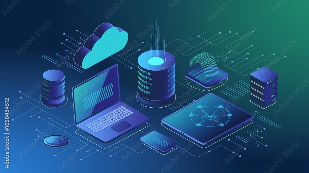 Poster Exploring the fusion of technology and digital transformation a corporate style illustration of modern data management and connectivity