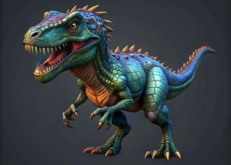 Obraz premium Realistic Animated Dinosaur Character Model Fierce Colorful Lifelike Design Texture Detail
