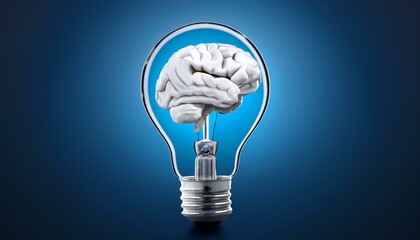 Brain inside a lightbulb symbolizing creativity and intelligence. 3D Rendering