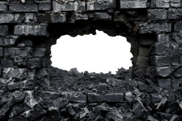 hole in black brick wall isolated on white or transparent png