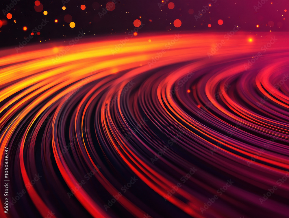 Poster A vibrant, abstract design featuring swirling lines in shades of orange and red, creating a dynamic and energetic visual effect.