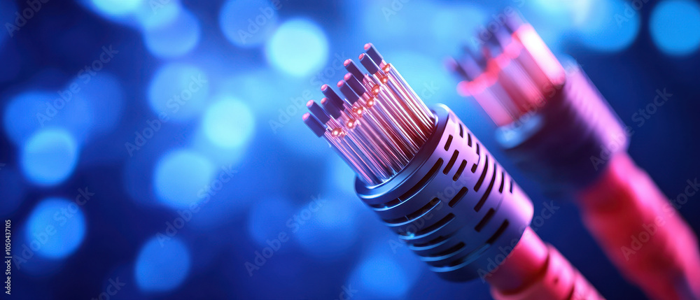 Aufkleber a close-up of illuminated cables with colorful lights in the background, highlighting the intricate 