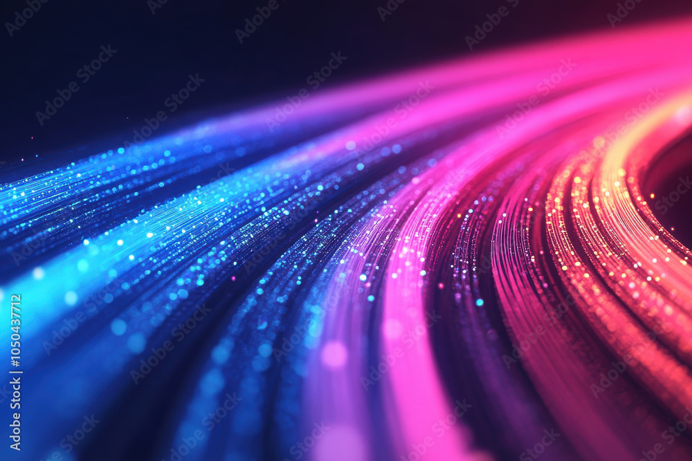 Poster A vibrant abstract image featuring flowing lines of blue and pink lights, creating a dynamic and colorful backdrop.