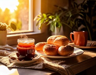 breakfast with coffee and croissant
