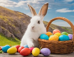 easter bunny with easter eggs
