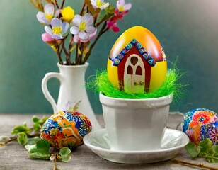 easter eggs and flowers