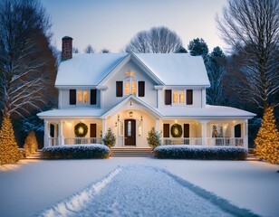 house in winter at christmas time