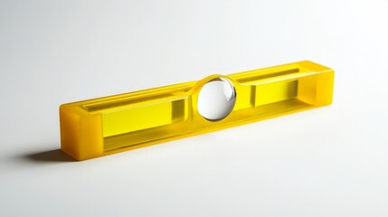 A yellow spirit level with a centered bubble, isolated on a white background