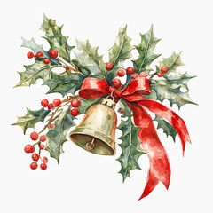 Vector watercolor illustration christmas bells isolated，Christmas decorations, ringing bells