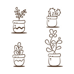line drawing of plants in pots