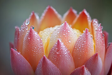 Pink and Yellow Flower Bud with Dew Close-Up