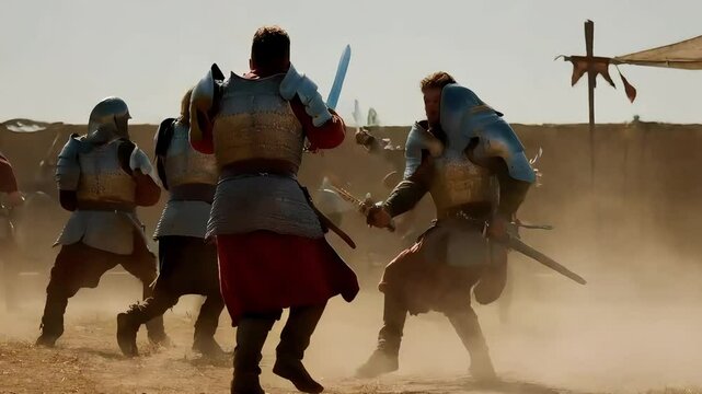 Armored Warriors Fighting Intense Battle Scene
