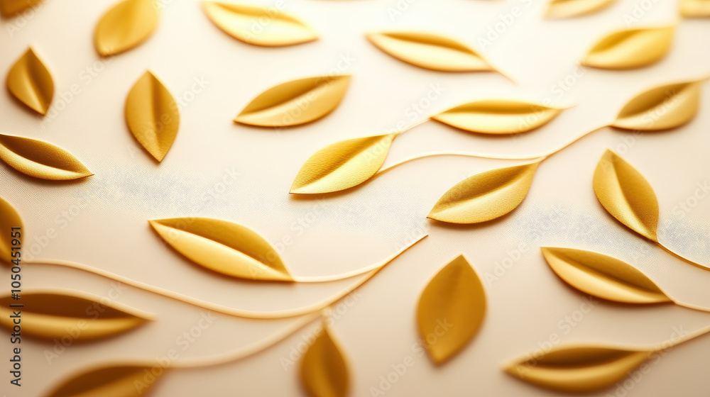 Poster Soft, golden leaves gently intertwine on a textured background, creating an elegant and soothing visual pattern.