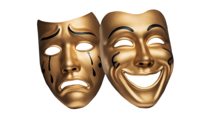 golden masks, comedy and tragedy, isolated