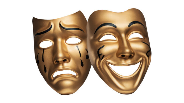 golden masks, comedy and tragedy, isolated