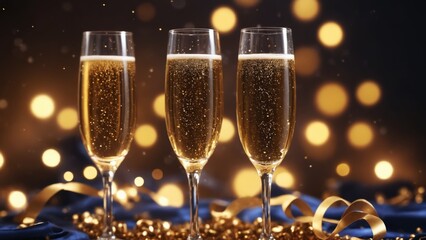 Cheers to celebration with sparkling champagne glasses against a backdrop of glowing lights