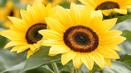 Obraz premium Bright sunflowers in bloom on a sunny day, showcasing vibrant yellow petals.