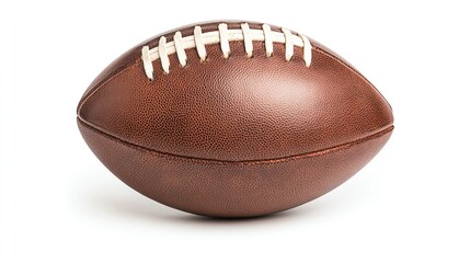 Brown leather football on white isolated background.