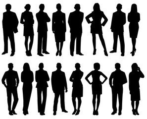 Group of businessman and woman. Office workers. vector silhouettes