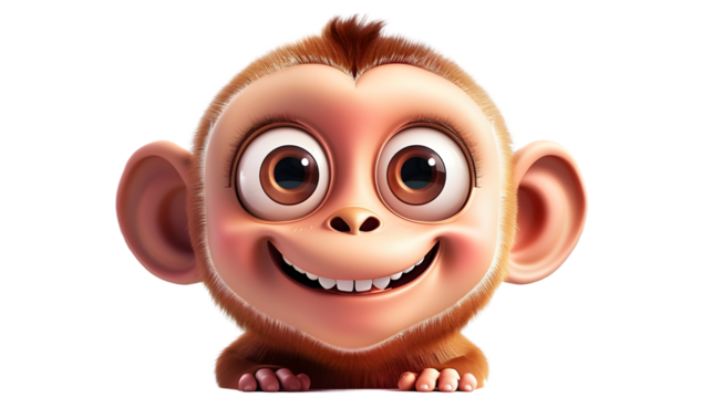 A playful monkey face emoji with large eyes and a mischievous smile, isolated on white background