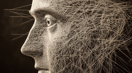 Delicate Web-Like Line Art Portrait Focusing on a Human Side Profile with Complex Patterns
