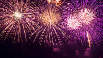 Fototapeta premium Banner with fireworks background black