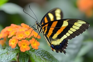 Fototapeta premium Butterflies flying around flowering plants Delicate butterflies that fly from flower to flower and celebrate spring with their splendor of colors.