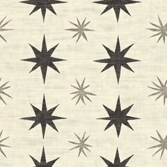 Obraz premium Vintage Scandinavian star pattern on vintage beige fabric background, seamless repeating pattern, textile print style, minimal, Scandinavian design, seamless star pattern, home decor, textiles