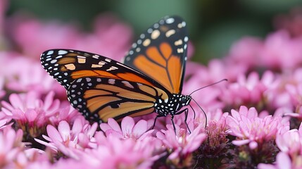 Butterflies flying around flowering plants Delicate butterflies that fly from flower to flower and celebrate spring with their splendor of colors.