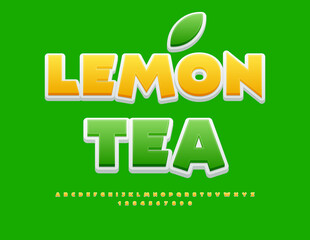Vector modern label Lemon Tea. Creative Yellow Font. Artistic Alphabet Letters and Numbers set.