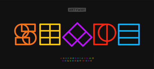 Geometric shapes alphabet, outlined contour letters, minimalist outlines primitives shapes for tech branding, architectural logo design, modern art creative posters. Vector typeset