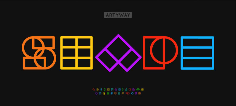 Geometric shapes alphabet, outlined contour letters, minimalist outlines primitives shapes for tech branding, architectural logo design, modern art creative posters. Vector typeset