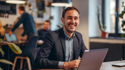 Confident Young Entrepreneur Working in Corporate Office