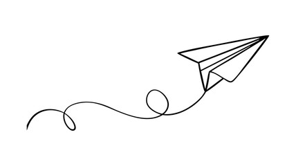 Vector drawing of a paper plane using continuous single-line art. 