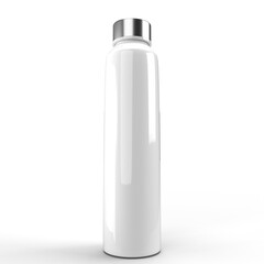 White sport bottle with metal cap standing on gray background